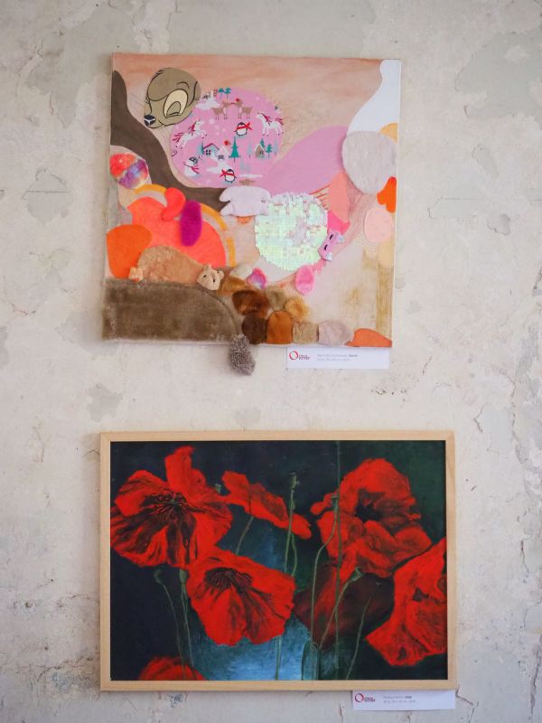 Góra: Agnieszka Szatkowska, Bambi, kolaż; dół: Barbara Rohm, Maki, akryl